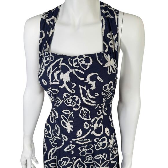 Vintage United Colors of Benetton Navy Blue Floral Print Cross Back Maxi Dress - Picture 4 of 6